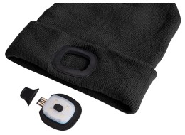 Čiapka s čelovkou 180 lm, nabíjateľná, USB, univerzálna veľkosť, bavlna/PE, čierna