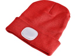 Čiapka s čelovkou 180 lm, nabíjateľná, USB, univerzálna veľkosť, bavlna/PE, červená