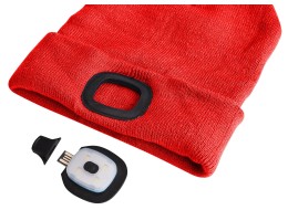 Čiapka s čelovkou 180 lm, nabíjateľná, USB, univerzálna veľkosť, bavlna/PE, červená