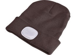 Čiapka s čelovkou 180 lm, dobíjacia, USB, univerzálna veľkosť, bavlna/PE, hnedá