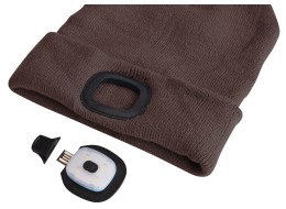 Čiapka s čelovkou 180 lm, dobíjacia, USB, univerzálna veľkosť, bavlna/PE, hnedá