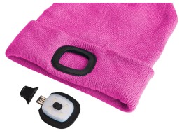 Čiapka s čelovkou 180 lm, dobíjacia, USB, univerzálna veľkosť, bavlna/PE, ružová