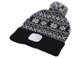 Čiapka s čelovkou 180 lm, dobíjateľná, USB, univerzálna veľkosť, bavlna/PE, zimná čierna