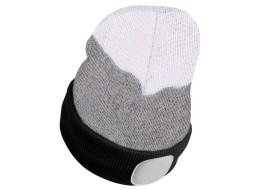 Čiapka s čelovkou 180 lm, dobíjateľná, USB, univerzálna veľkosť, bavlna/PE, čierna/sivá/biela