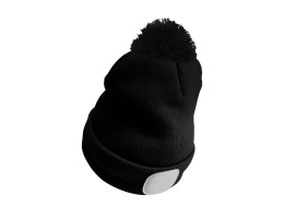 Čiapka s čelovkou 180 lm, dobíjateľná, USB, univerzálna veľkosť, bavlna/PE, čierna s brmbolčekom