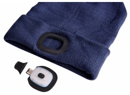 Čiapka s čelovkou 180 lm, nabíjateľná, USB, univerzálna veľkosť, bavlna/PE, modrá