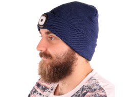 Čiapka s čelovkou 180 lm, nabíjateľná, USB, univerzálna veľkosť, bavlna/PE, modrá