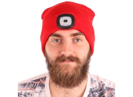 Čiapka s čelovkou 180 lm, nabíjateľná, USB, univerzálna veľkosť, bavlna/PE, červená