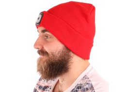 Čiapka s čelovkou 180 lm, nabíjateľná, USB, univerzálna veľkosť, bavlna/PE, červená