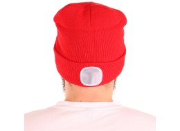 Čiapka s čelovkou 180 lm, nabíjateľná, USB, univerzálna veľkosť, bavlna/PE, červená