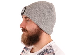 Čiapka s čelovkou 180 lm, nabíjateľná, USB, univerzálna veľkosť, bavlna/PE, svetlo šedá