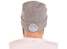 Čiapka s čelovkou 180 lm, nabíjateľná, USB, univerzálna veľkosť, bavlna/PE, svetlo šedá