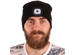 Čiapka s čelovkou 180 lm, nabíjateľná, USB, univerzálna veľkosť, bavlna/PE, čierna