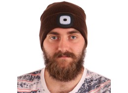 Čiapka s čelovkou 180 lm, dobíjacia, USB, univerzálna veľkosť, bavlna/PE, hnedá