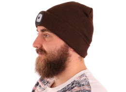 Čiapka s čelovkou 180 lm, dobíjacia, USB, univerzálna veľkosť, bavlna/PE, hnedá