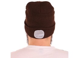 Čiapka s čelovkou 180 lm, dobíjacia, USB, univerzálna veľkosť, bavlna/PE, hnedá
