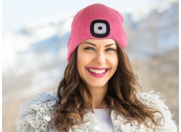 Čiapka s čelovkou 180 lm, dobíjacia, USB, univerzálna veľkosť, bavlna/PE, ružová