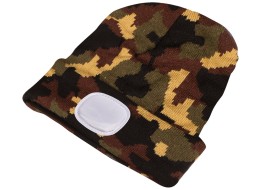 Čiapka s čelovkou 180 lm, dobíjacia, USB, univerzálna veľkosť, bavlna/PE, maskáčová