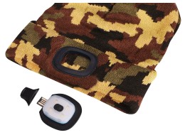 Čiapka s čelovkou 180 lm, dobíjacia, USB, univerzálna veľkosť, bavlna/PE, maskáčová