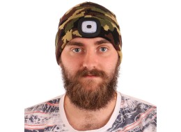Čiapka s čelovkou 180 lm, dobíjacia, USB, univerzálna veľkosť, bavlna/PE, maskáčová