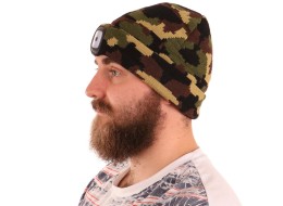 Čiapka s čelovkou 180 lm, dobíjacia, USB, univerzálna veľkosť, bavlna/PE, maskáčová