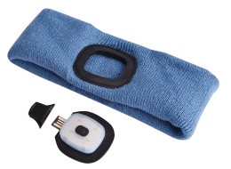 Čelenka s čelovkou 180 lm, dobíjacia, USB, univerzálna veľkosť, bavlna/PE, modrá