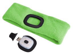 Čelenka s čelovkou 180 lm, nabíjateľná, USB, univerzálna veľkosť, bavlna/PE, fluorescenčná zelená