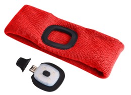 Čelenka s čelovkou 180 lm, nabíjateľná, USB, univerzálna veľkosť, bavlna/PE, červená