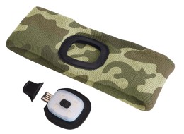 Čelenka s čelovkou 180 lm, nabíjateľná, USB, univerzálna veľkosť, bavlna/PE, maskáčová