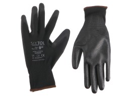Pracovné rukavice z polyesteru polonamočené v polyuretáne GLOVE PE-PU 9, čierne, veľkosť 9