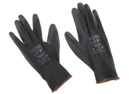 Pracovné rukavice z polyesteru polonamočené v polyuretáne GLOVE PE-PU 9, čierne, veľkosť 9