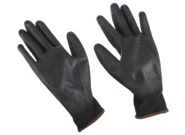 Pracovné rukavice z polyesteru polomáčané v PU GLOVE PE-PU 9, čierne, veľ. 9, 6 párov