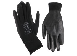 Pracovné rukavice z polyesteru polomáčané v polyuretáne GLOVE PE-PU 10, čierne, veľkosť 10