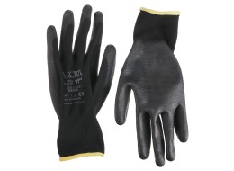 Pracovné rukavice z polyesteru polomáčané v polyuretáne GLOVE PE-PU 11, čierne, veľkosť 11