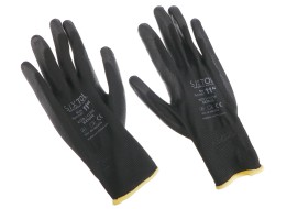 Pracovné rukavice z polyesteru polomáčané v PU GLOVE PE-PU 11, čierne, veľ. 11\