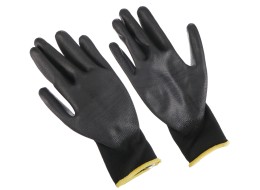 Pracovné rukavice z polyesteru polomáčané v PU GLOVE PE-PU 11, čierne, veľ. 11\