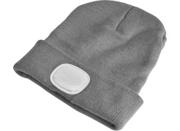 Čiapka s čelovkou 180 lm, nabíjateľná, USB, univerzálna veľkosť, bavlna/PE, svetlo šedá