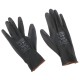Pracovné rukavice z polyesteru polomáčané v PU GLOVE PE-PU 9, čierne, veľ. 9, 6 párov
