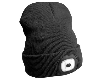 Čiapka s čelovkou 180 lm, nabíjateľná, USB, univerzálna veľkosť, bavlna/PE, čierna