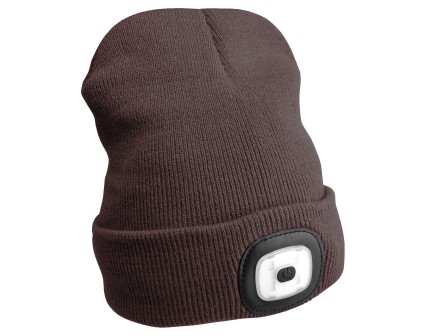 Čiapka s čelovkou 180 lm, dobíjacia, USB, univerzálna veľkosť, bavlna/PE, hnedá