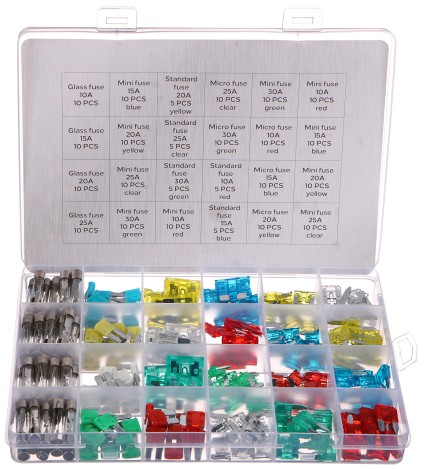 Sada nožových a sklenených automobilových poistiek MECHANIC FUSE SET 215