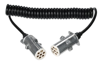 Prepojovací špirálový kábel 7pin typ S TRAILER CABLE 12, kovová zástrčka, 24V, 3,5 m