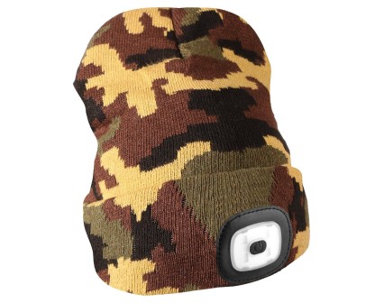 Čiapka s čelovkou 180 lm, dobíjacia, USB, univerzálna veľkosť, bavlna/PE, maskáčová