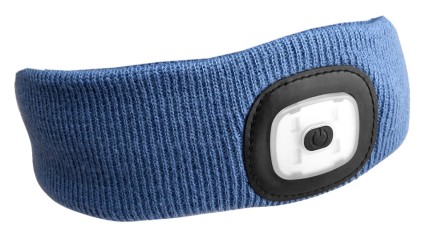 Čelenka s čelovkou 180 lm, dobíjacia, USB, univerzálna veľkosť, bavlna/PE, modrá