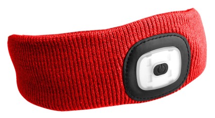 Čelenka s čelovkou 180 lm, nabíjateľná, USB, univerzálna veľkosť, bavlna/PE, červená