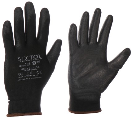 Pracovné rukavice z polyesteru polonamočené v polyuretáne GLOVE PE-PU 9, čierne, veľkosť 9