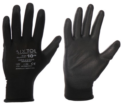 Pracovné rukavice z polyesteru polomáčané v polyuretáne GLOVE PE-PU 10, čierne, veľkosť 10