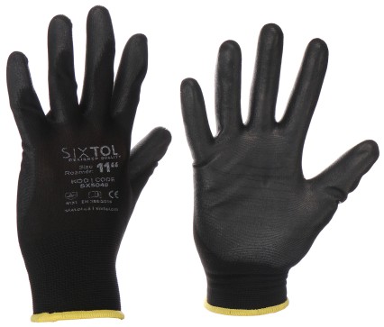 Pracovné rukavice z polyesteru polomáčané v polyuretáne GLOVE PE-PU 11, čierne, veľkosť 11