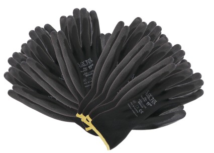 Pracovné rukavice z polyesteru polomáčané v PU GLOVE PE-PU 11, čierne, veľ. 11\