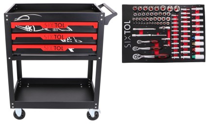 Dielenský vozík s náradím MECHANIC TROLLEY JASON 80, 3 zásuvky, 1 polica, 80 ks náradia